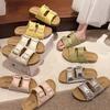 Casual Outerwear Soft-soled Boken Slippers 2025 Summer New Double-breasted One-word Slippers Women's Retro Versatile Beach Shoes