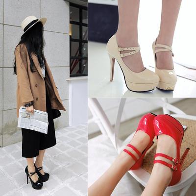 Женские однотонные туфли большого размера 32–43, туфли на высоком каблуке из лакированной кожи с круглым носком и на платформе