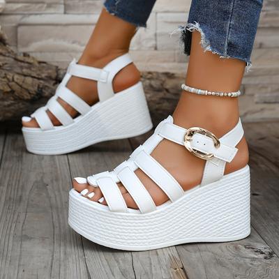 Летний новый дизайн женские ретро римские сандалии толстая платформа танкетка для увеличения роста