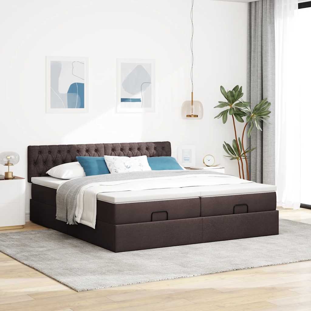 Ottoman Bed with Mattresses & LEDs Dark Brown 180x200 cm Fabric