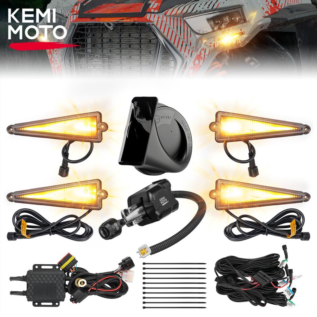 UTV ATV Triangle Turn Signal Kit with 110D Horn with Rocker Switch Compatible with Polaris for Can-Am for CFMOTO for Golf Cart