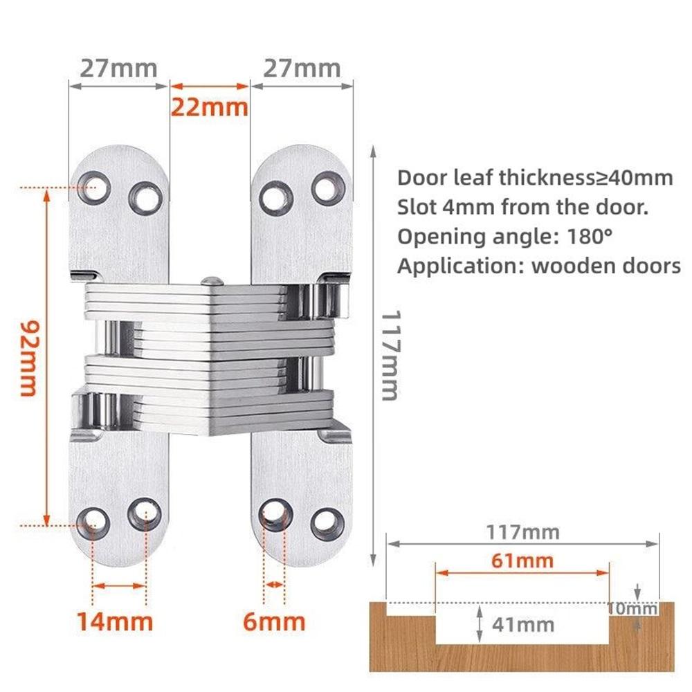 Door Steel Hinge Concealed Stainless Invisible Hidden Hinge 180° Opening Heavy Duty Hinge For Wooden Doors Cabinets Furniture