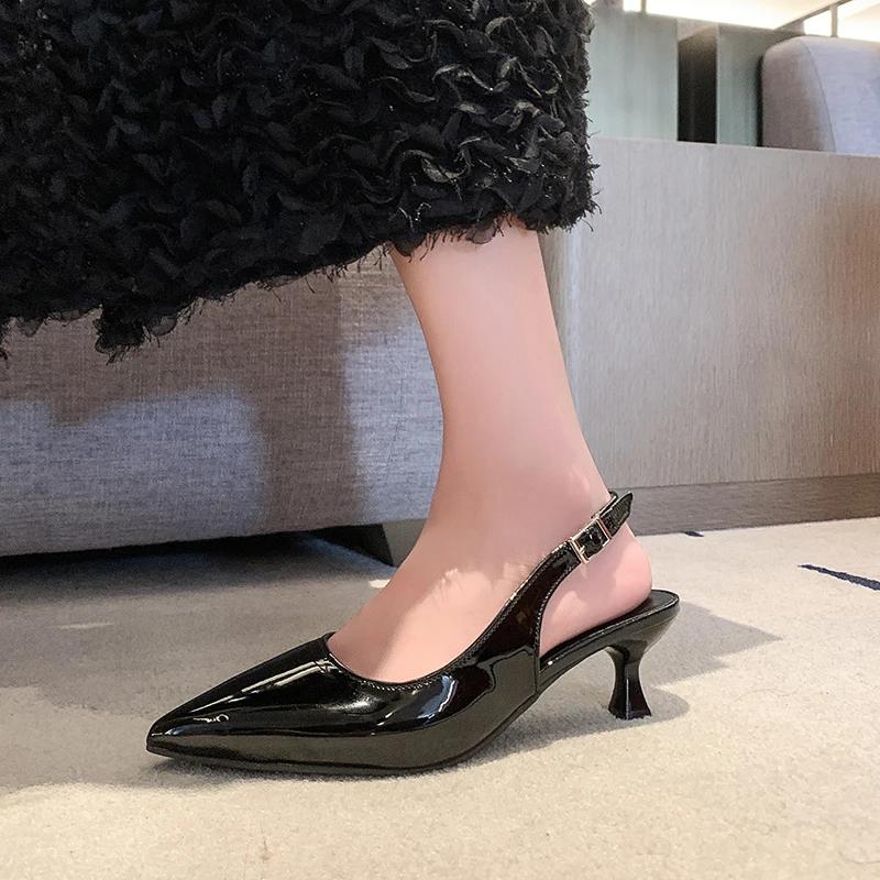 Сексуальные женские босоножки на высоком каблуке с острым носком, летние новые женские туфли на высоком каблуке 2024 года, удобная офисная женская обувь на толстом каблуке