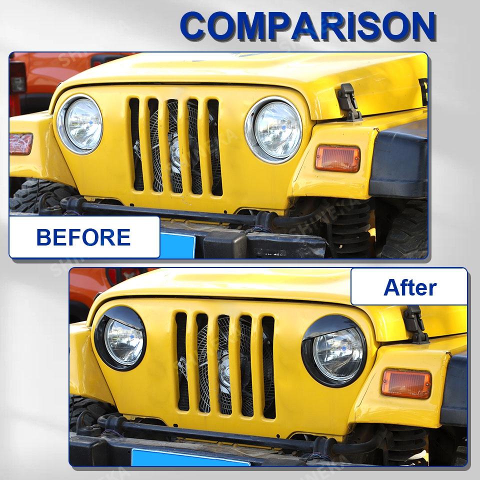 SHINEKA Car Front Headlight Lamp Decoration Cover for Jeep Wrangler TJ 1997 1998 1999 2000 2001 2002-2006 Exterior Accessories
