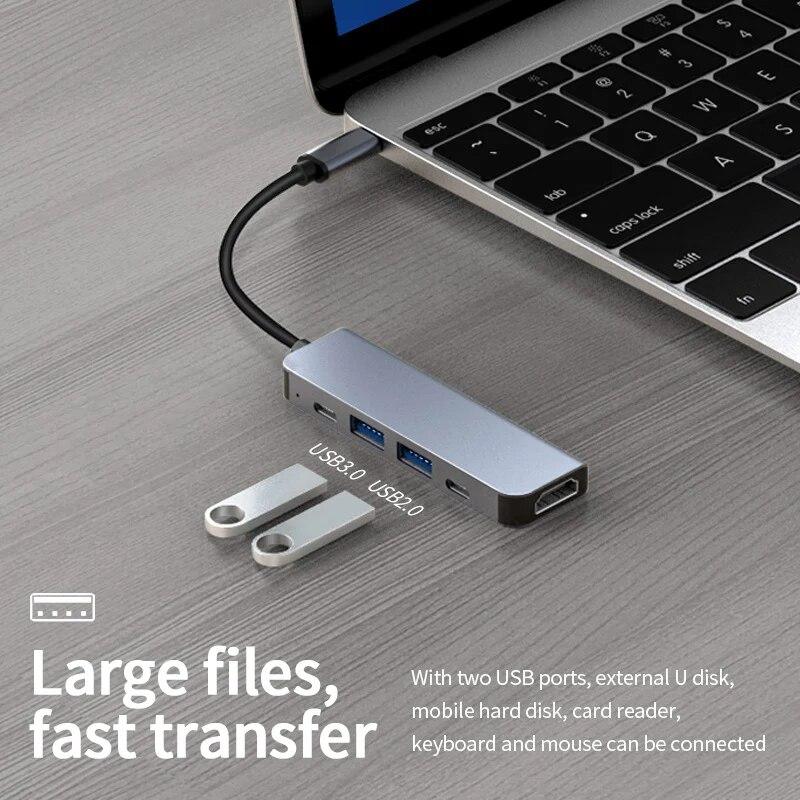 Концентратор USB 3.0 5-в-1 Концентратор типа C с портом USB-C с питанием PD 100 Вт, зарядка HDMI 4K, 30 Гц для MacBook Mac Pro iMac XPS ПК