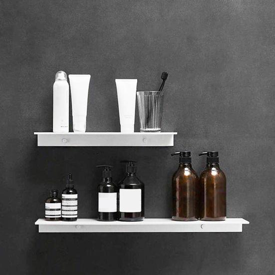 Wall Mount Bathroom Floating Shelf Punch Free Adhesive Heavy Duty Aluminum Alloy Multi-functional Storage Rack Holder Organizer Home Supplies