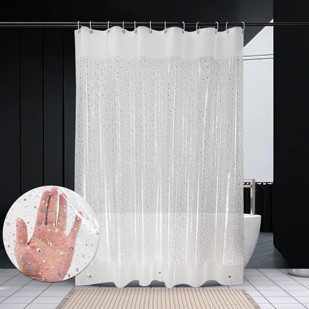 3D-печатная шторка для душа из ПЭВА с крючками – Толстая, водонепроницаемая, устойчивая к плесени перегородка для ванной