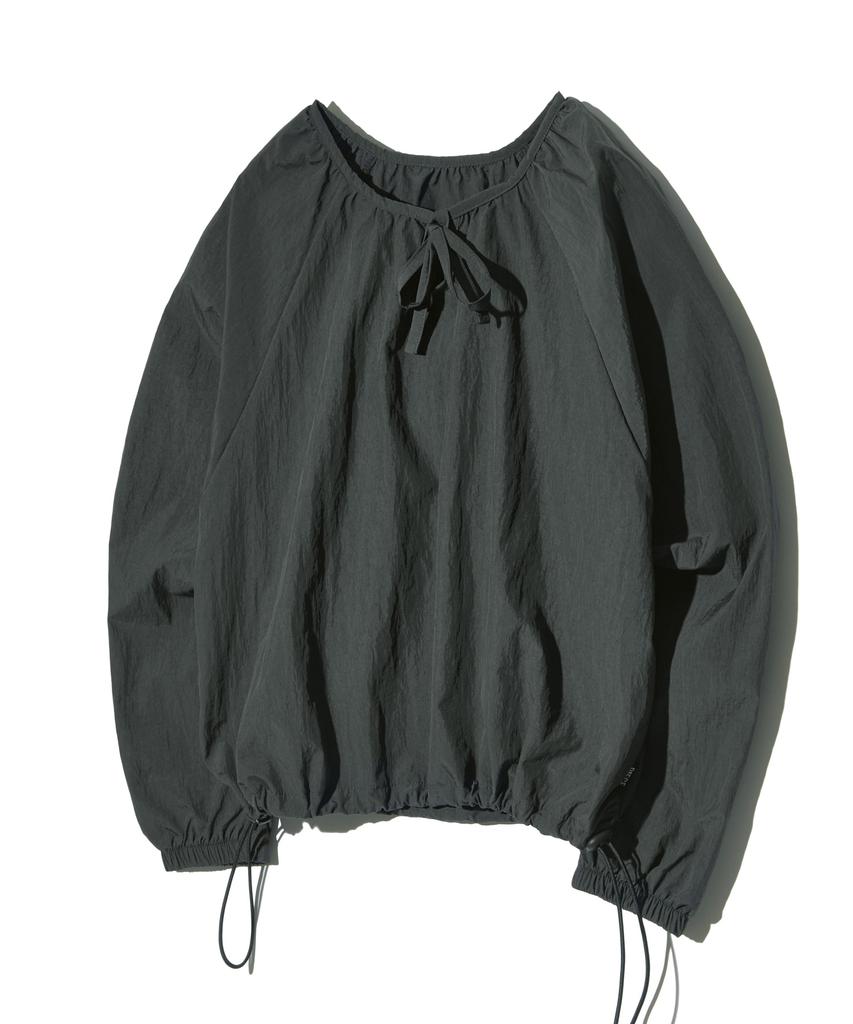PEACE MAKER Nylon Shirring Warm Up Crew (Charcoal)