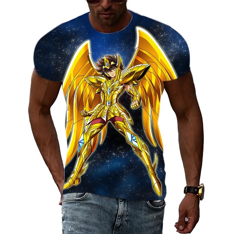 Золотая тема аниме Saint Seiya Крутая 3D-печать фотографий Эстетическая личность Мужская и женская футболка с круглым вырезом и короткими рукавами