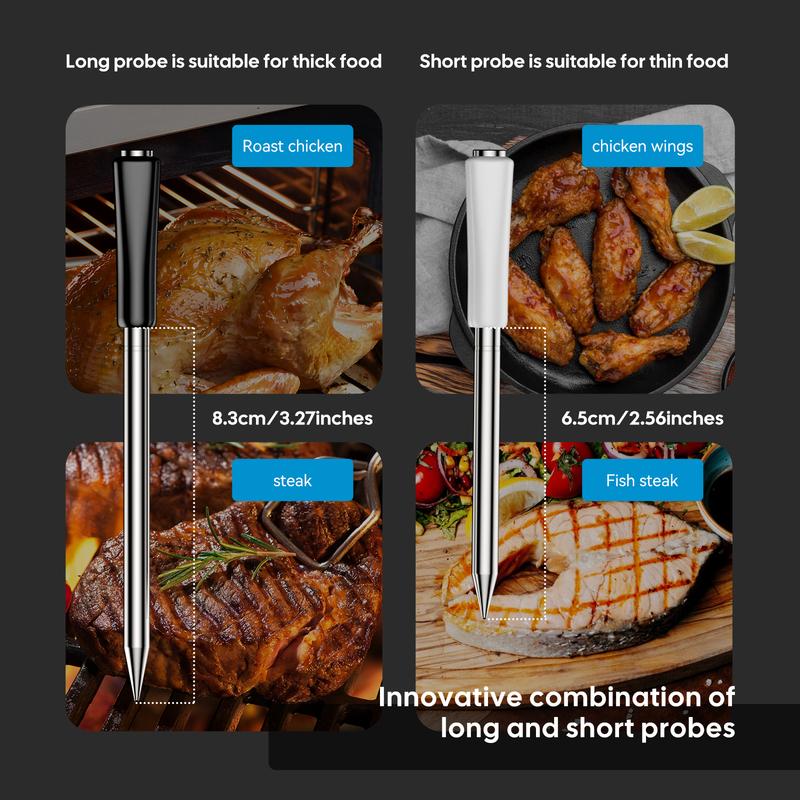 Tempwise Wireless Meat Thermometer 2.4G WiFi and Bluetooth 5.4 Household BBQ Thermometer with Long and Short Probes for Cooking
