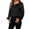 Women's  Long Sleeve Shirt Loose Satin Top Embossed Lace R-neck Silk Lined Top