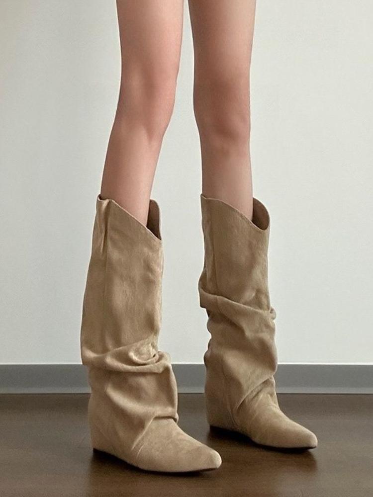 Модные хаки туфли на высоком каблуке с острым носком высокие сапоги для женщин весенне-осенний тренд 2025 удобная и элегантная обувь до колена женская