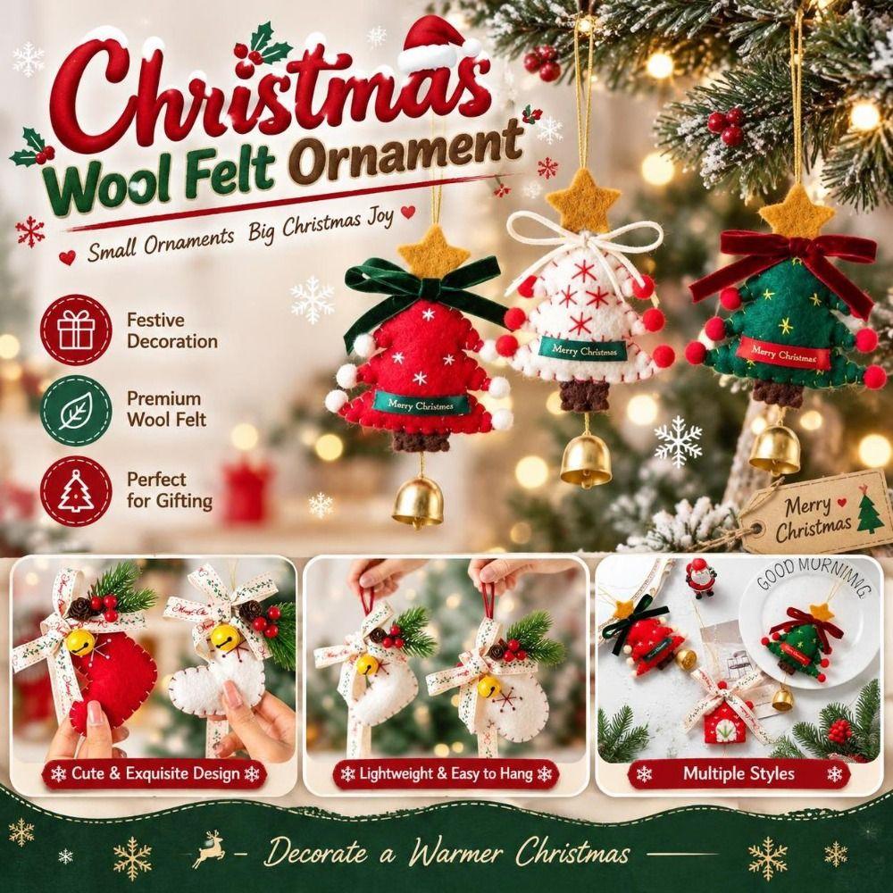 Ribbon Bow Christmas Wool Felt Ornament Boots Festive Hanging Decoration Home Holiday Decoration