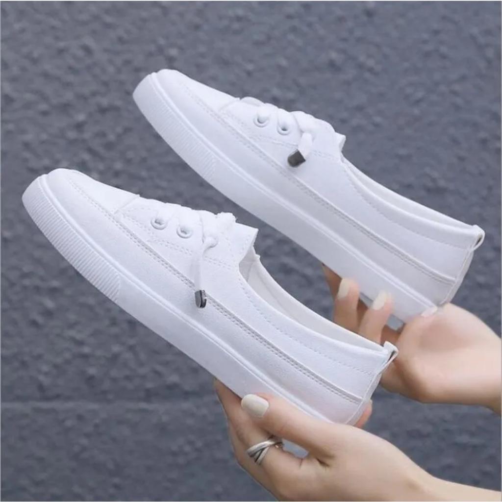 Size35-40 Low Platform Sneakers Women Shoes Female Pu Leather Walking Sneakers Loafers White Flat Slip On Vulcanize Casual Shoes