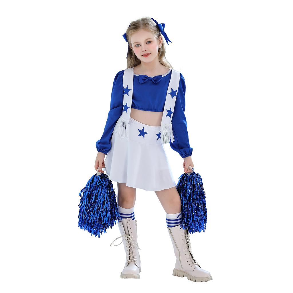 Детский костюм на Хэллоуин Костюм чирлидера Dallas Cowboys Костюм для выступлений девочек Синее платье чирлидера для девочек