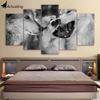 HD Printed 5 Piece Canvas Art White Wolf Framed Paintings Black and White Wall Pictures For Living Room