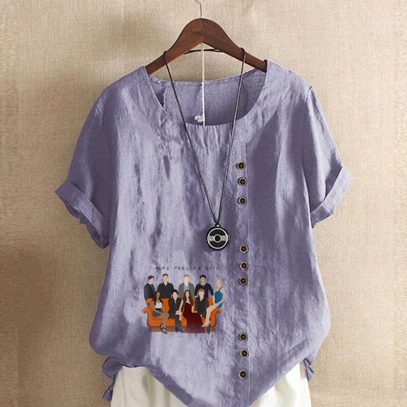 Женская модная семейная футболка с круглым вырезом и короткими рукавами, повседневная хлопково-льняная рубашка с рисунком, свободная летняя блузка для отдыха, топы
