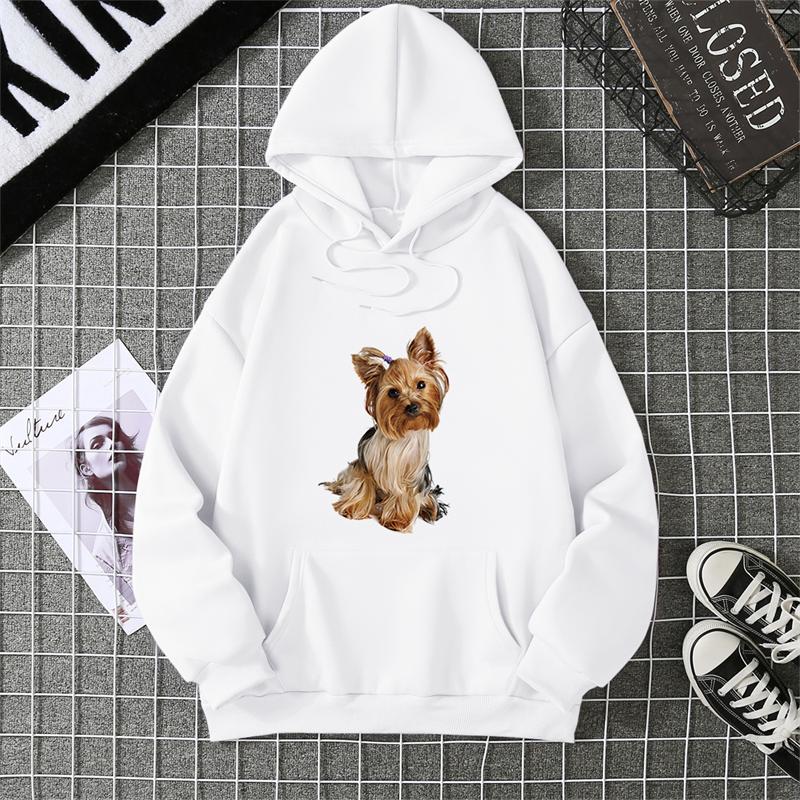 Spring Summer Women's Hoodie 3D Kawaii Dog Printed Fashion Casual Long Sleeve Round Neck Top Loose Large Size Clothing