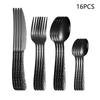 4/6/16/24pcs Black Stainless Steel Cutlery Knife, Fork and Spoon Set Home Kitchen Utensils Holiday Dinner Tableware