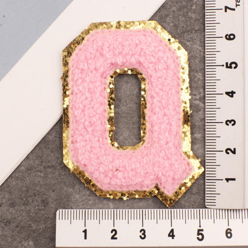 Алфавит, 26 букв, блестки, синель, розовая вышитая аппликация, нашивка для одежды, сумки, куртка, шляпа, декор