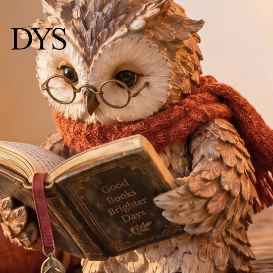 Фигурка совы для книжной полки, Фигурка для чтения, Креативная статуэтка в очках, с шарфом, в ботинках и с открытой книгой, Декоративная фигурка животного, Скульптура для камина