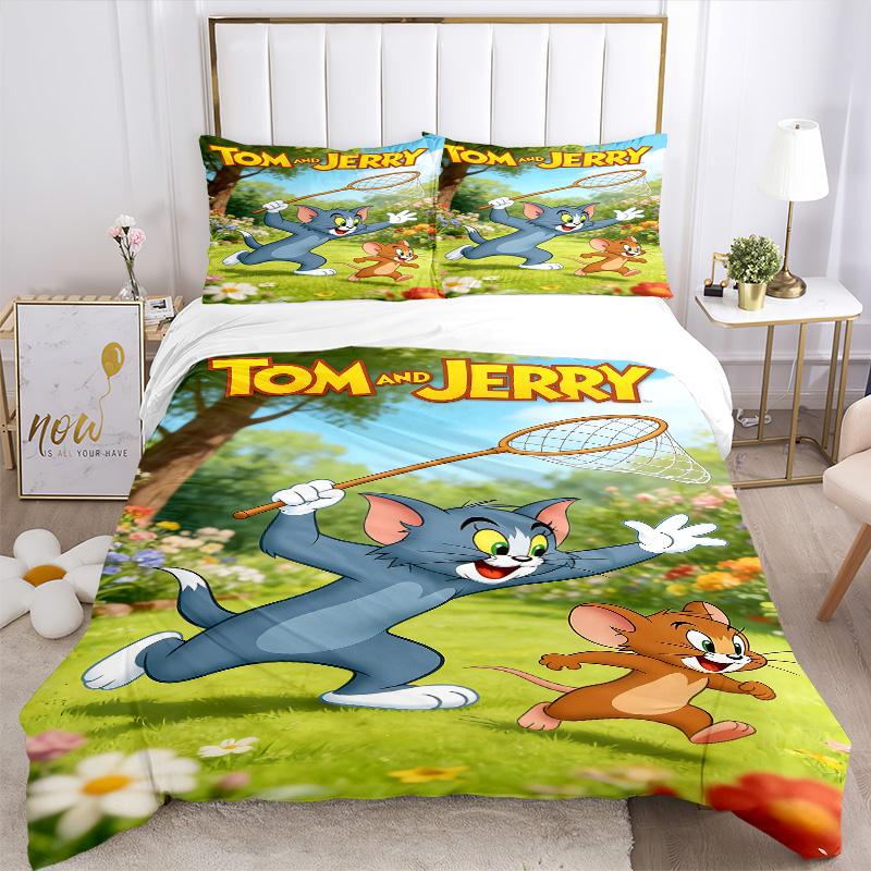 Tom Jerry Adventure Print 3Pcs Bedding Setduvet Cover With 2 Bedropillowcase Home Birthday Gift