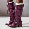 Bottes mi-mollet pour femmes en automne et en hiver   nouvelles bottes longues à lacets pour femmes  talon épais grande taille 40-43