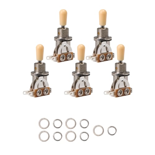 Yibuy 5-Pack Chrome 3-Way Guitar Switches with Yellow Tips