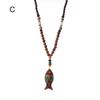 Boho Ethnic Jewelry Lucky Gift Party Mala Wood Bead Buddhist Horn Fish Pendant Nepal Necklace