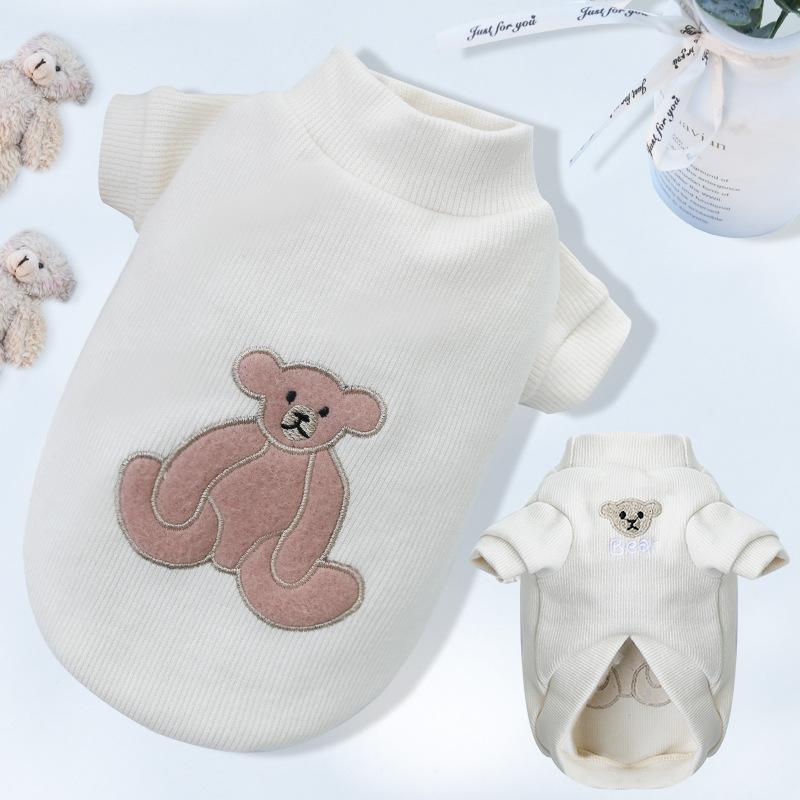 Толстовки с капюшоном для собак Тонкая толстовка с вышивкой медведя и щенка Однотонная роскошная одежда для собак Чихуахуа Йорки Бишон Пуловер Кошка Собака Майка