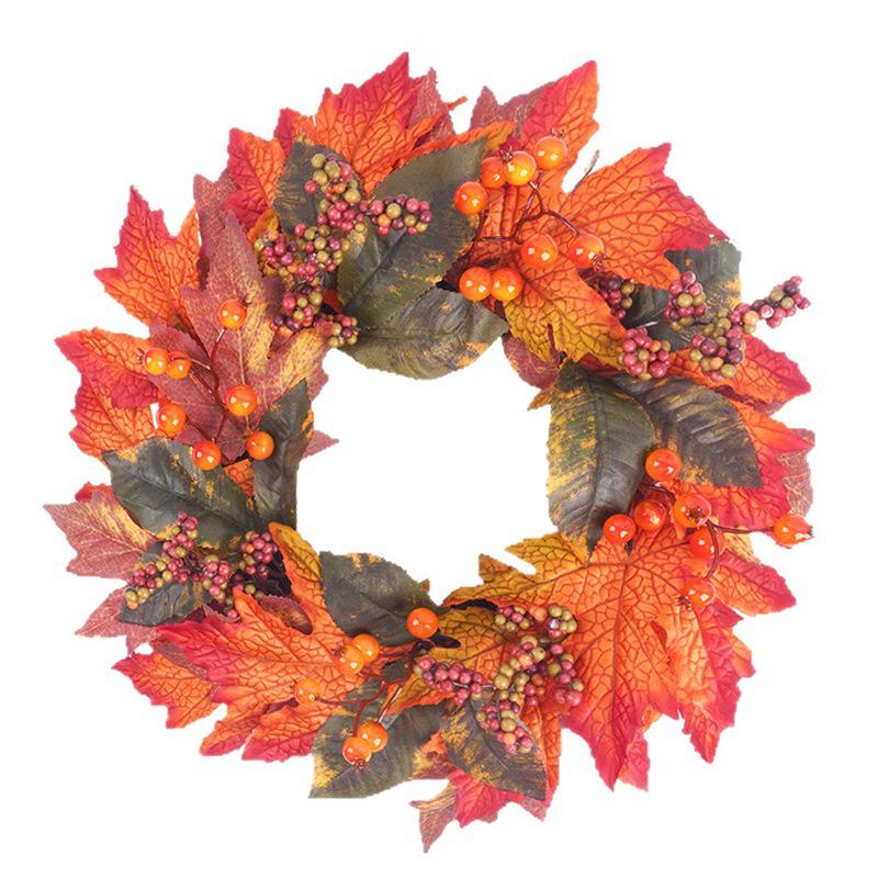 Maple Leaf Berry Harvest Wreath: Pastoral Style Door Decoration for Thanksgiving & Halloween