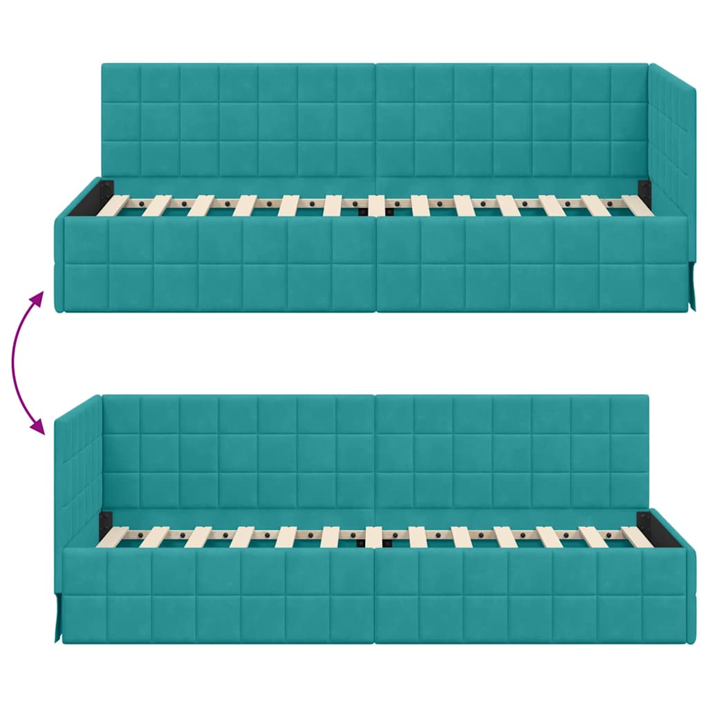 Corner Bed Frame with Headboard Turquoise 80 cm x 200 cm Velvet