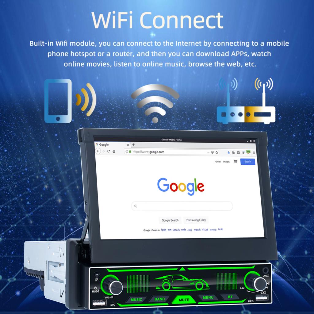 7-дюймовый HD беспроводной Android Auto CarPlay 1Din видео мультимедиа Android MP5 плеер выдвижной экран Mirror Link Car BT/FM/USB/AUX