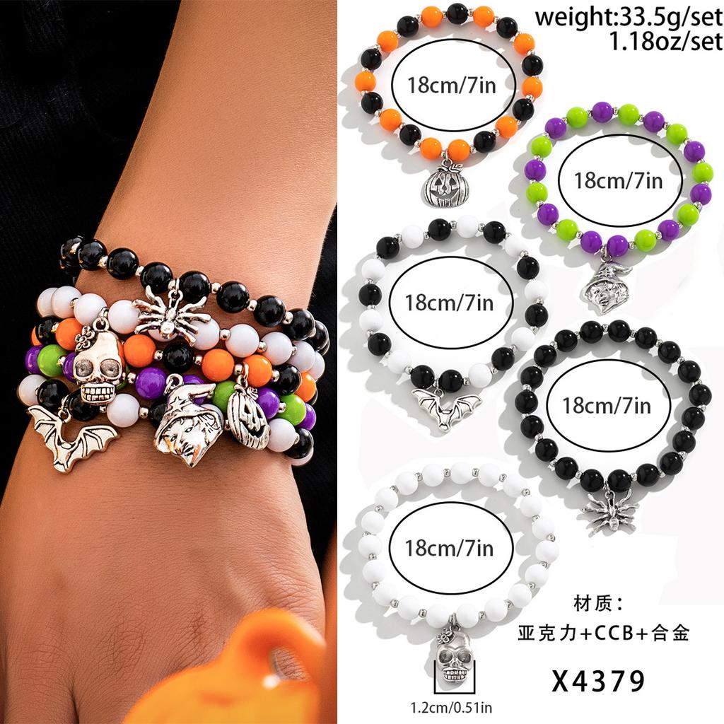 Halloween New Skull Pumpkin Bracelet Set, Witch Spider Mixed Color Beaded Kunjuan Hand