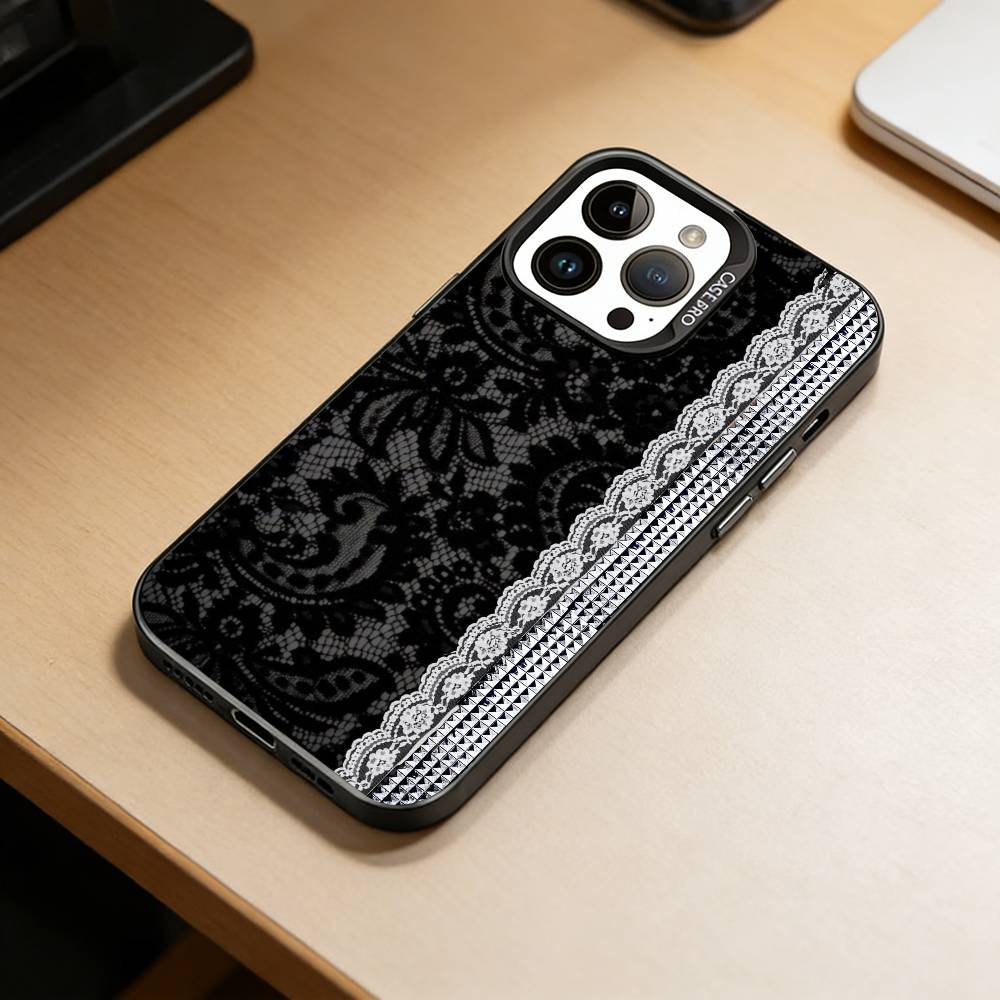 Элегантный дизайн с принтом черного кружева Чехол для телефона для iPhone 17, 16, 15, 14, 13, 12, 11 Plus, Pro Max, XS, Цветная серебристо-черная крышка