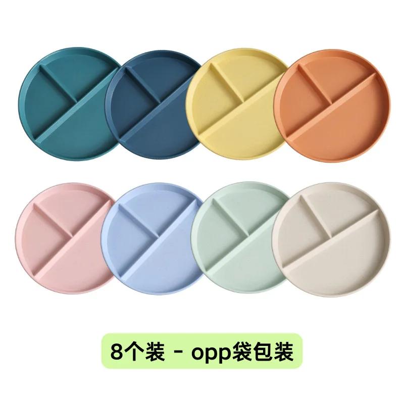 Divided Dish In 3 Diet Reusable Round Dinner Plate Kitchen Dinnerware Portion Plates for Adults 3 Compartments Microwave Safe