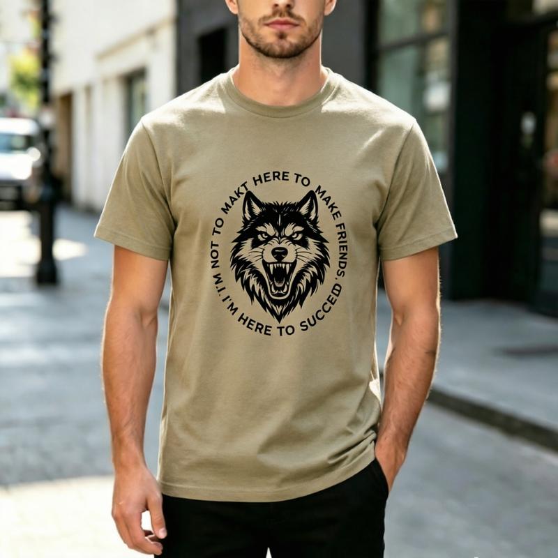 Retro Alpha Wolf Inspirational Slogan Print T Shirt Soft Cotton Short Sleeve Top For Unisexs Hustle Entrepreneur Daily Wear