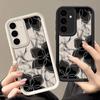 Shockproof Candy Color Case for Samsung S25 S24 S23 Ultra Plus S22 S21 S20 Fe A55 A54 A53 A35 A34 A25 A15 5g Black Flower Print Silicone Soft Cover