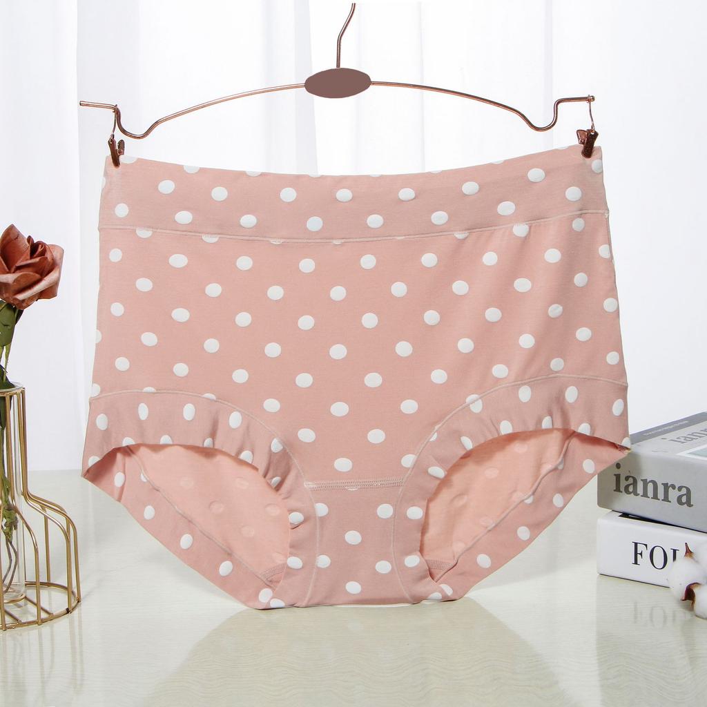 Modal Large Size Panties for Fat Lady Fashion Polka Dot Briefs High Waist Wide Leg Boyshorts Cotton Crotch Underpants