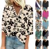Женская рубашка, блузка, повседневные свободные рубашки, рукава 3/4, топы с v-образным вырезом и принтом, топы с принтом, футболки, футболки