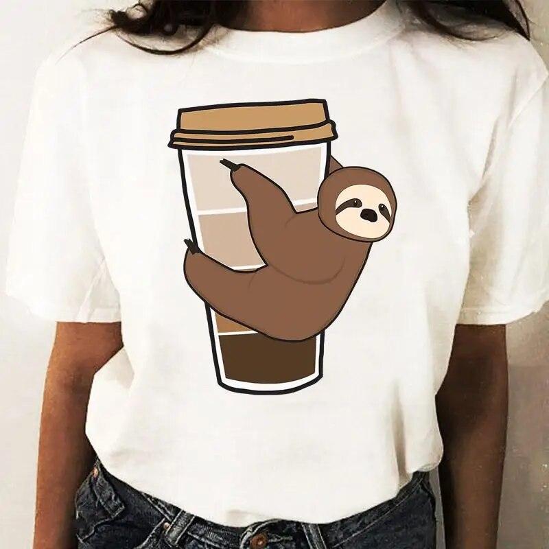 Girl Tops Sloths Koala Cartoon Pattern O-Neck Shirt Clothes For Women Ladies Anime Tshirt Oversized Tops Custom TShirt Tee-Shirt