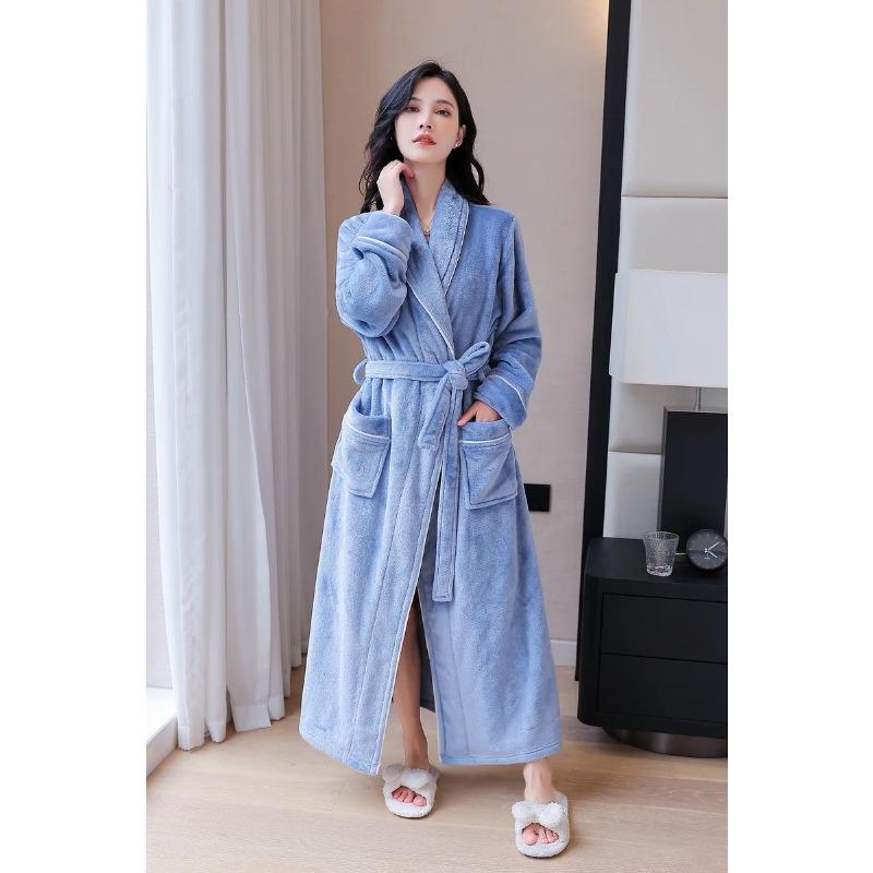 Мужские и женские зимние теплые халаты, пушистый флисовый халат, длинная пижама, домашний халат, пушистый халат для отеля и спа