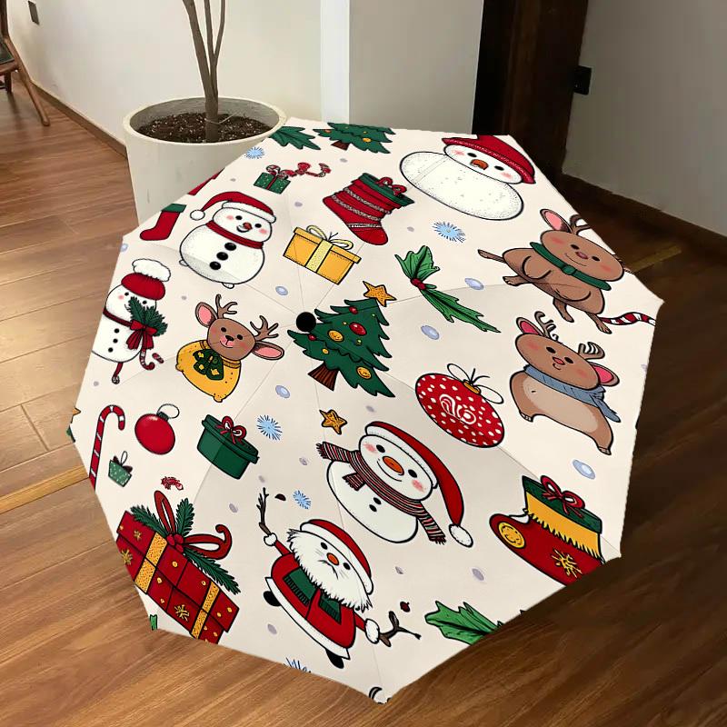 1PC Christmas, ornaments Automatic Open/Close Umbrella with Windproof, 8-Rib Sturdy Canopy, Durable Ribs, Fashionable Design, Outdoor Accessory, Fun P
