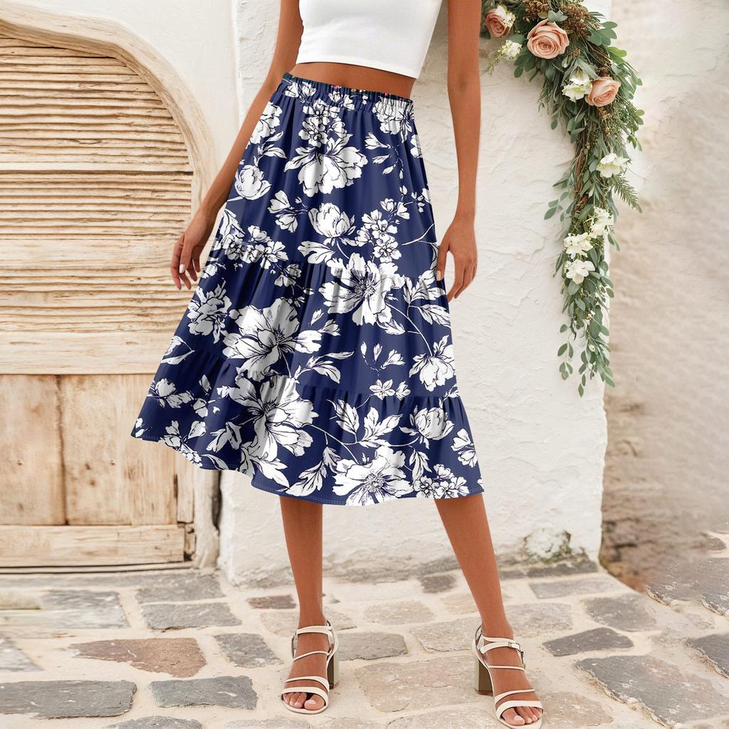 Женская повседневная юбка А-силуэта с высокой талией, юбка в полоску с принтом в горошек и карманами