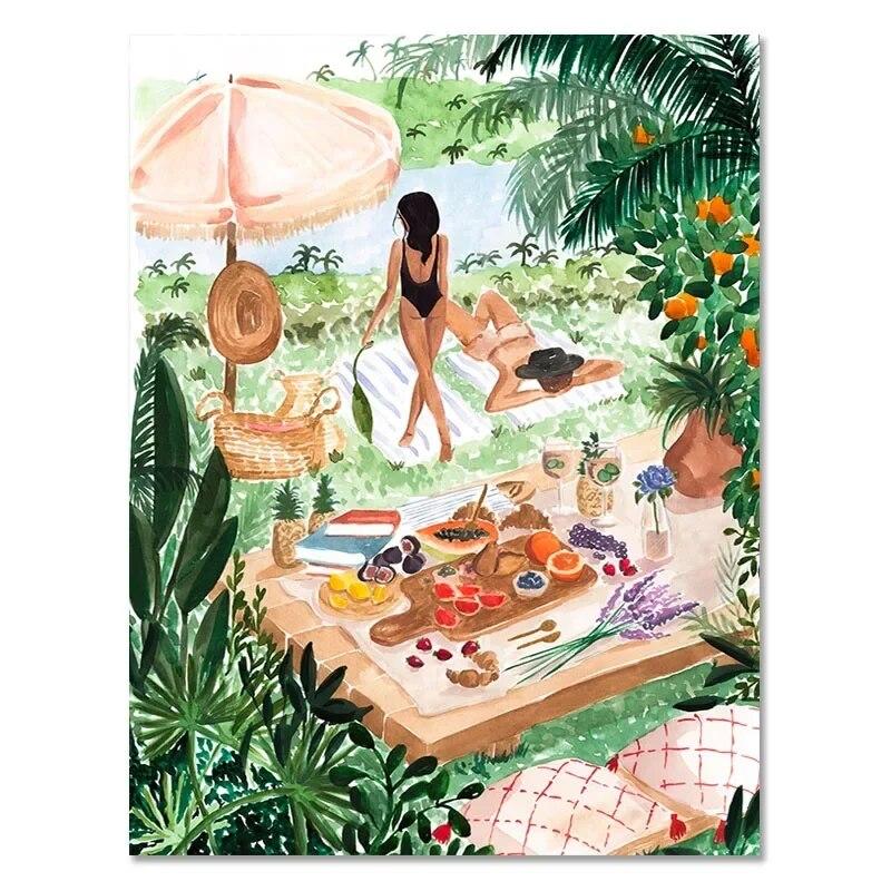 Пляжный бассейн, марокканские тропические джунгли, качели, луг, настенная живопись на холсте, постеры и принты, настенные панно для декора гостиной