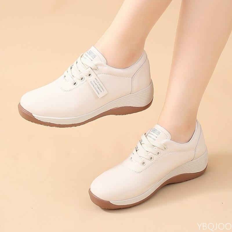 Fashion Spring  Autumn New Women's Shoes Comfortable Slope Heel White Shoes Soft Soled Versatile Sports Leisure Single Shoes