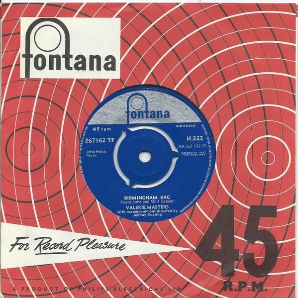 7-дюймовая пластинка ВАЛЕРИ МАСТЕРС - Бирмингемский рэг 267162TF Fontana 1961 Великобритания Рок Б/У