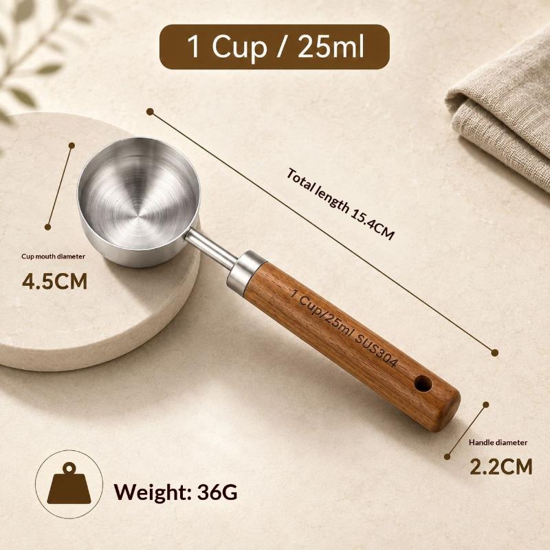Rust Proof Coffee Measuring Spoons 304 Stainless Steel with Natural Wood Handle for Home Kitchen Brewing Baking