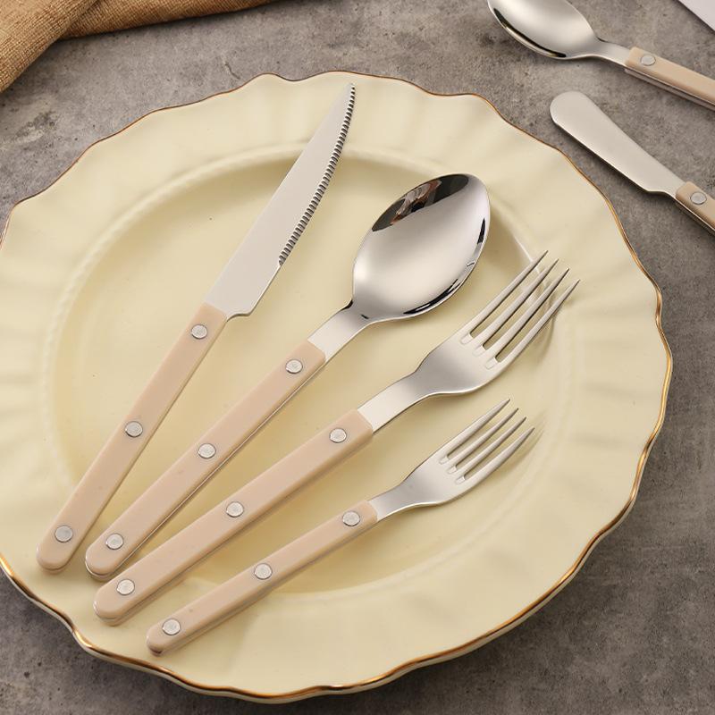 Набор столовой посуды для западного ресторана из нержавеющей стали 304, бытовой, с ручками-зажимами, нож, вилка, ложка, ручки под мрамор, нож для масла, десертная ложка