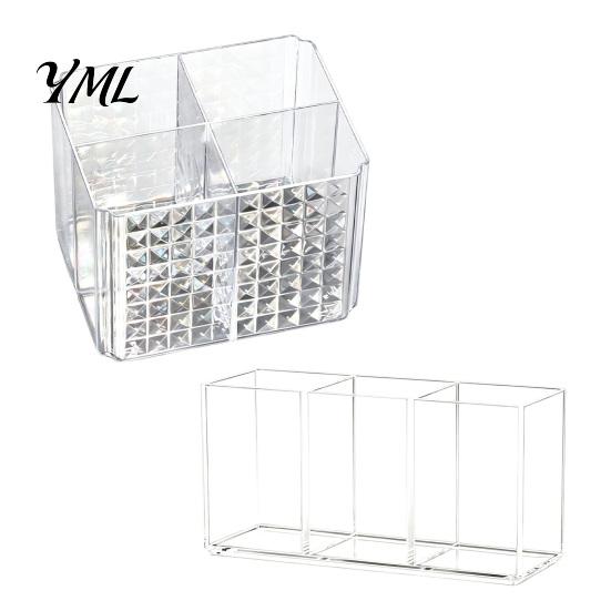 Desktop Lipstick Eyeliner Stand Transparent Acrylic Makeup Brush Organizer, Multi-Compartment Storage Bin, Modern Home Office Desk Organizer